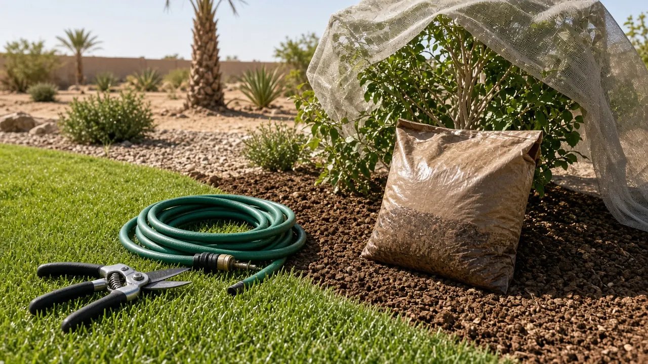 وحدة تحكم شبكة ري أوتوماتيكية على جدار حديقة مع خط تنقيط وشجيرات